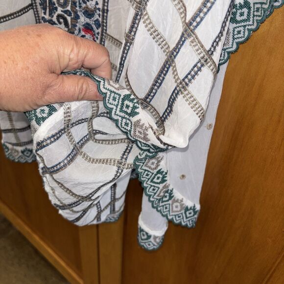 Johnny Was Cherpas Embroidered Poncho Top Women S Pullover Keyhole Tie Slits - Picture 10 of 13